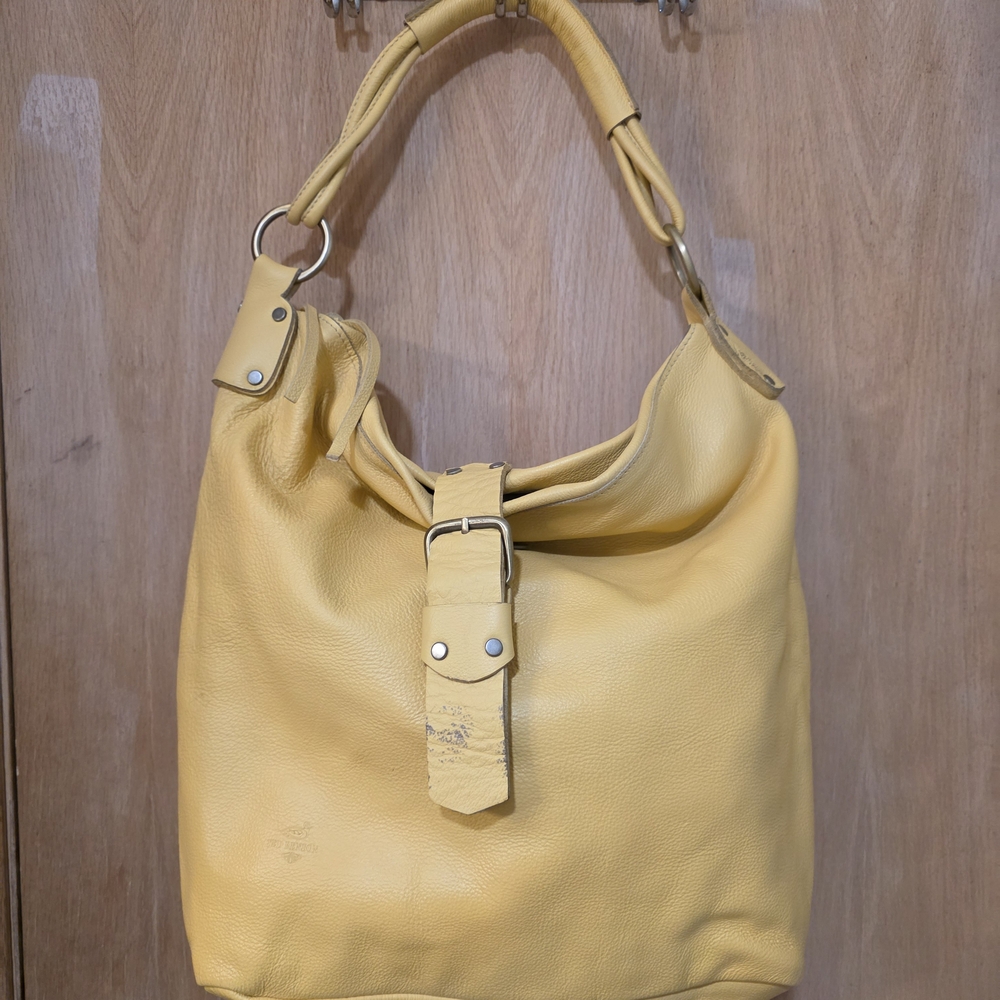 Chic Yellow Leather Hobo Bag